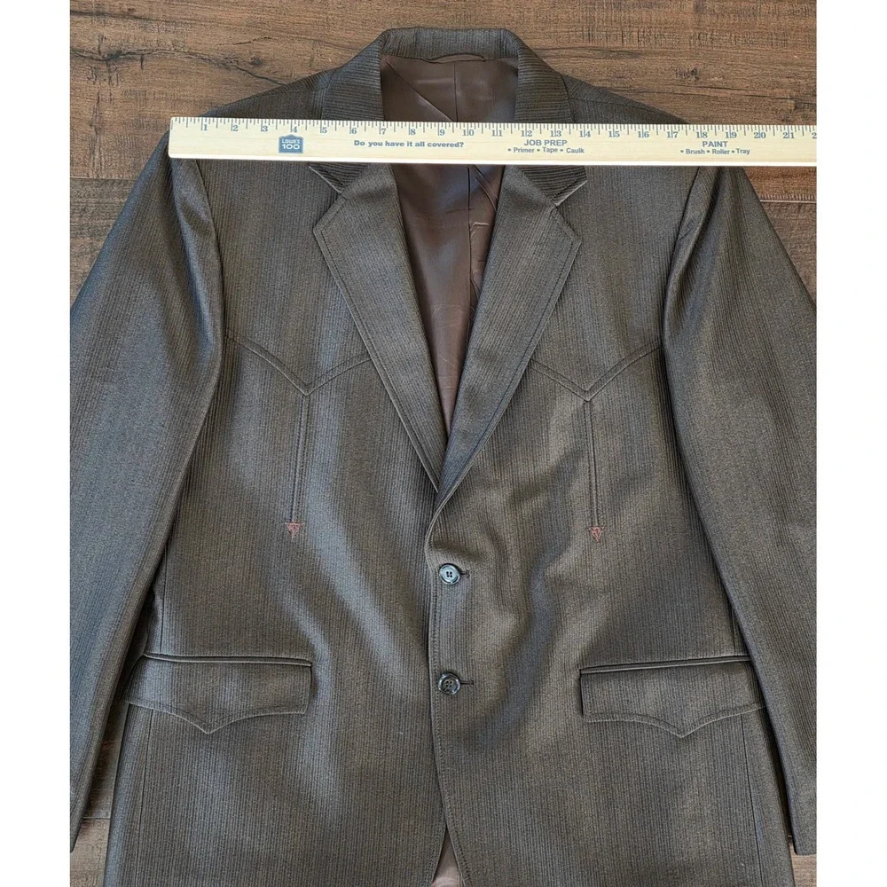VTG RARE 70s Circle S Western Urban Wear Brown Textured Blazer Pants 44R USA